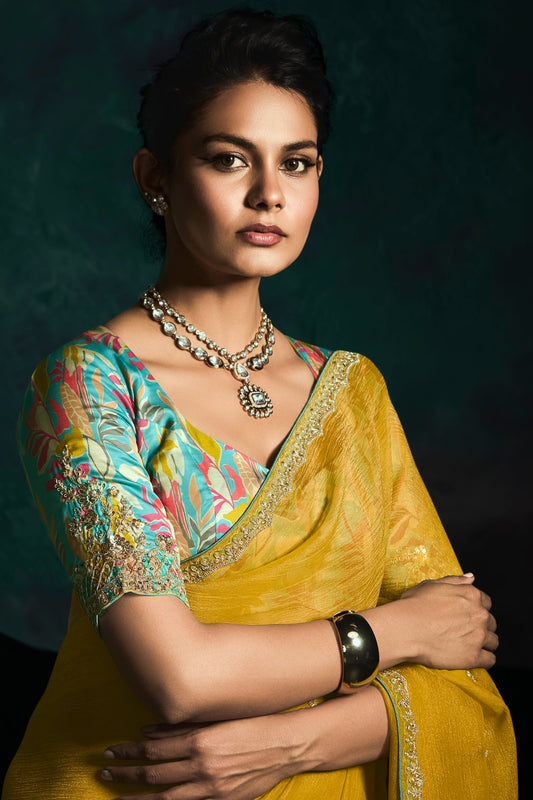 Yellow Embroidered Organza Saree-ZB134075_2_SareeButa.com