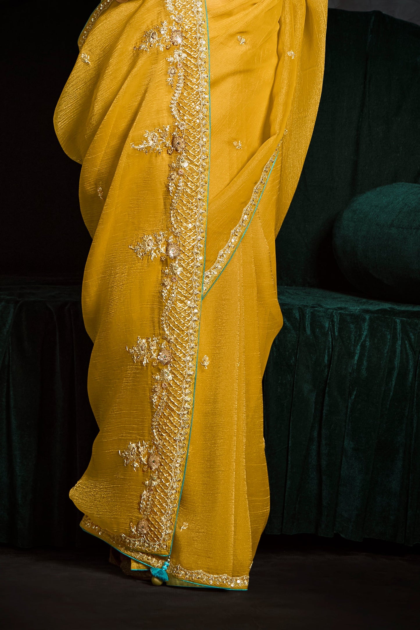 Yellow Embroidered Organza Saree-ZB134075_4_SareeButa.com