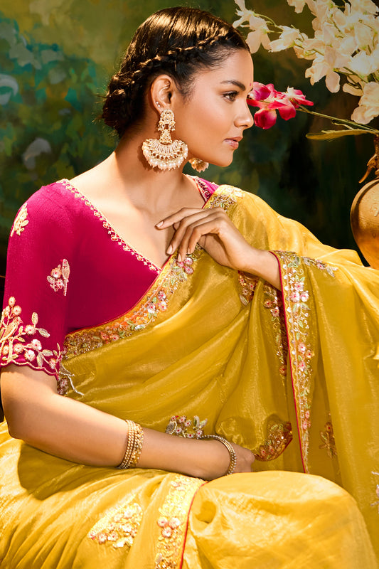 Yellow Embroidered Organza Saree-ZB134601_2_SareeButa.com