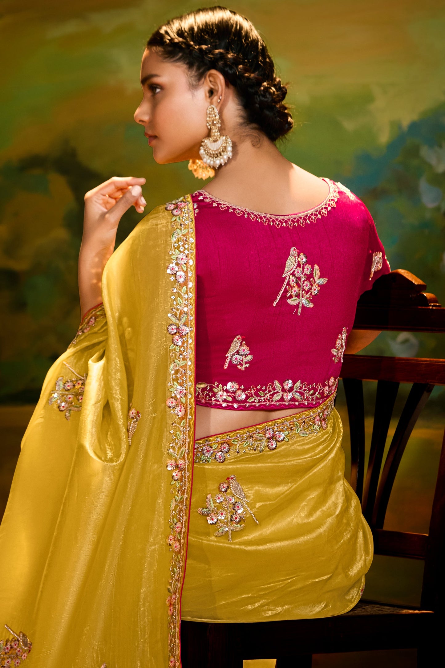 Yellow Embroidered Organza Saree-ZB134601_4_SareeButa.com