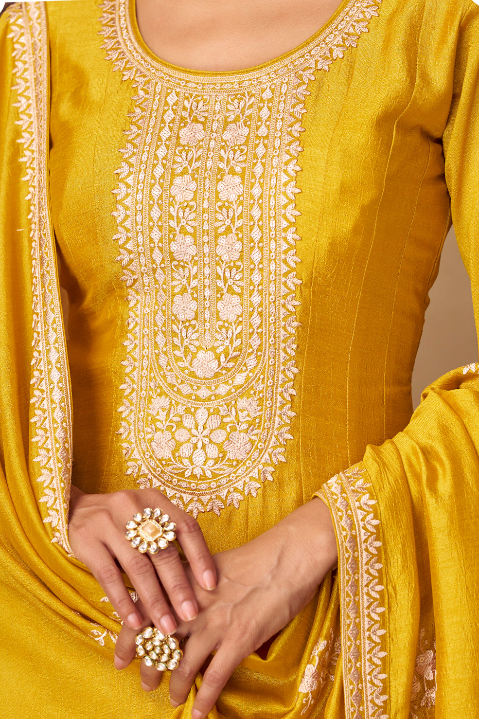 Yellow Embroidered Silk Gown with Dupatta-SS470_4_SareeButa.com