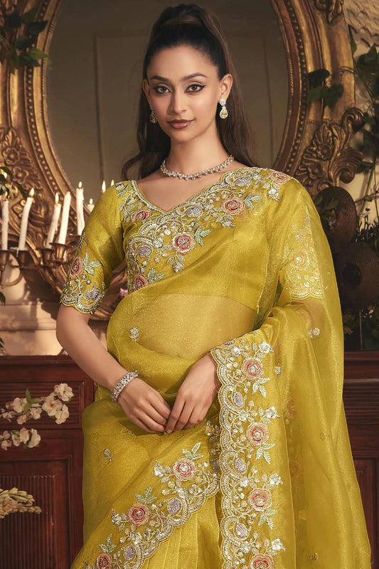 Yellow Embroidered Tissue Organza Saree-SAR10241_2_SareeButa.com