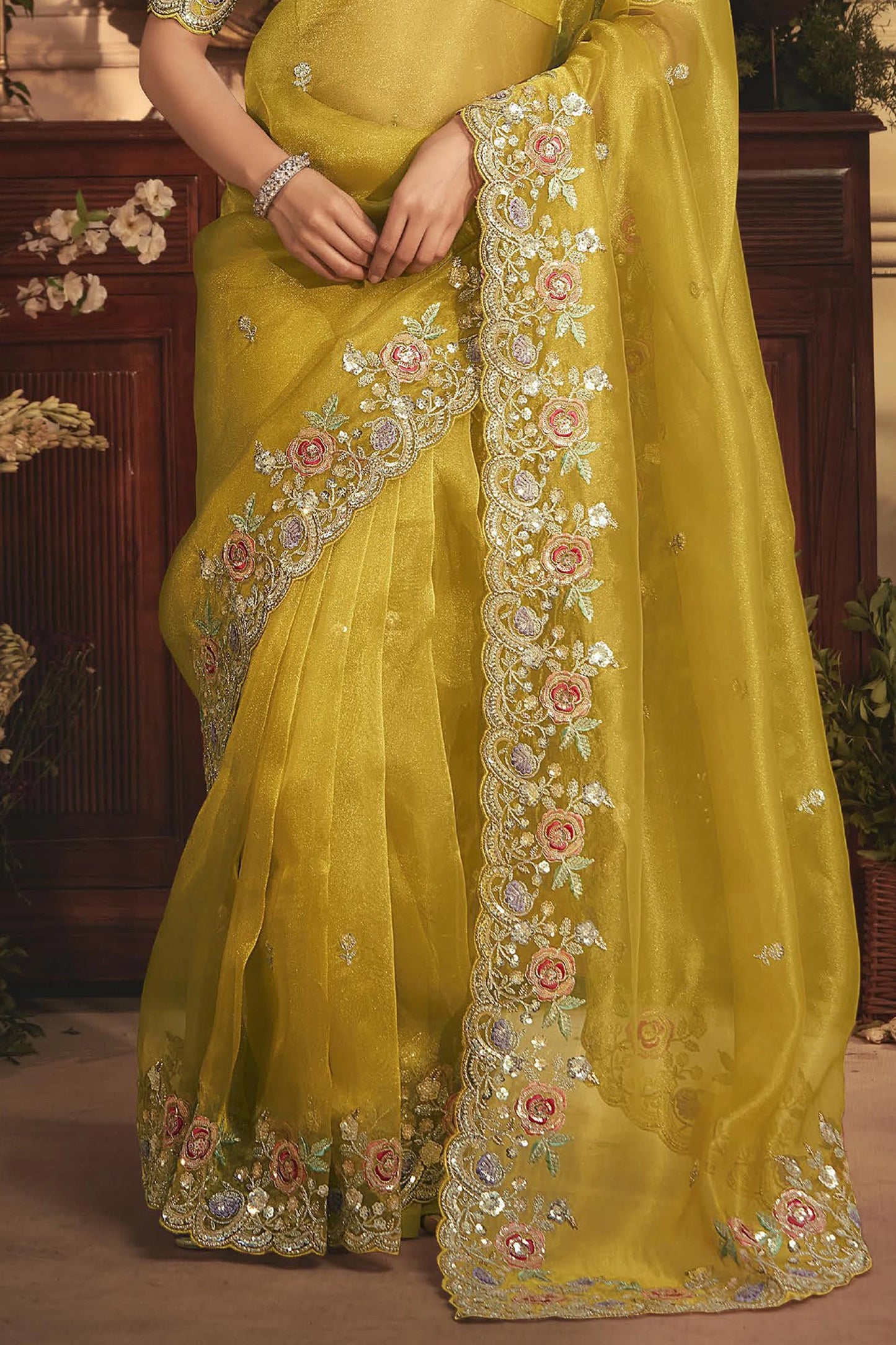 Yellow Embroidered Tissue Organza Saree-SAR10241_5_SareeButa.com