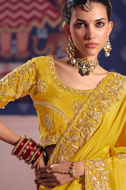 Yellow Embroidered Viscose Zari Tissue Saree-SAR12589_2_SareeButa.com
