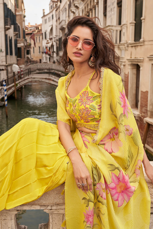 Yellow Floral Readymade Embroidered Skirt Set-SAR10666_2_SareeButa.com