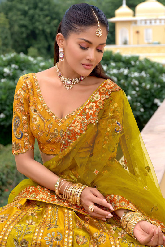 Yellow Green Unstitched Embroidered Silk Lehenga-SAR11031_2_SareeButa.com