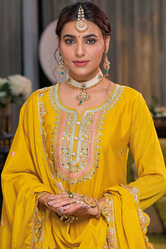 Yellow Heavy Work Chinon Readymade Suit-SS542_2_SareeButa.com