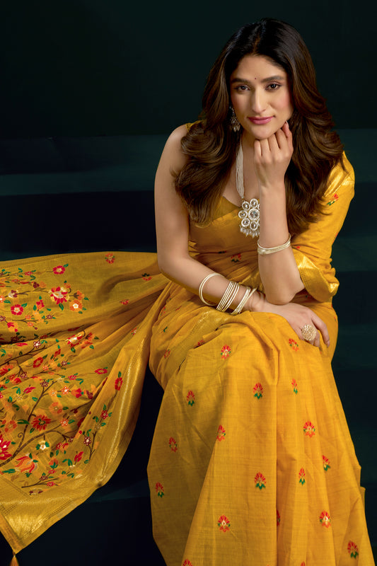 Yellow Munga Cotton Saree-SAR12710_2_SareeButa.com