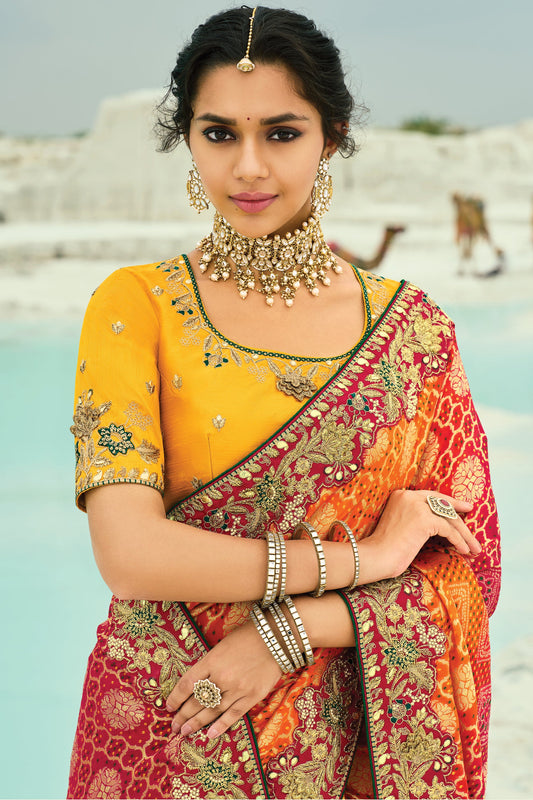 Yellow & Orange Georgette Bandhani Saree-SAR10298_2_SareeButa.com