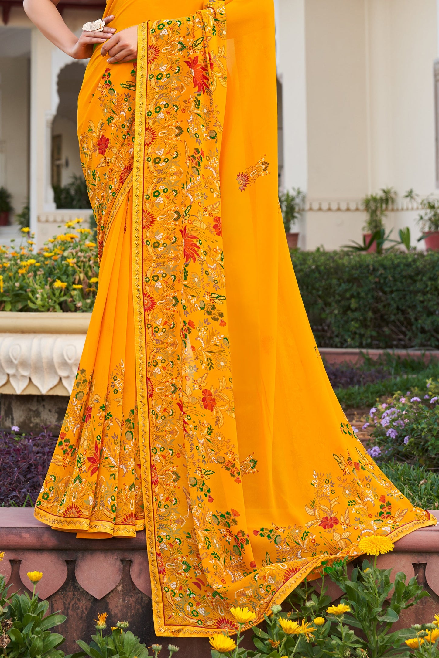 Yellow Printed Georgette Saree-SAR10166_5_SareeButa.com
