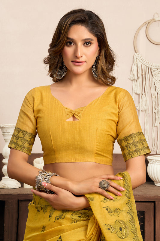 Yellow Printed Modal Cotton Saree-SAR12642_2_SareeButa.com