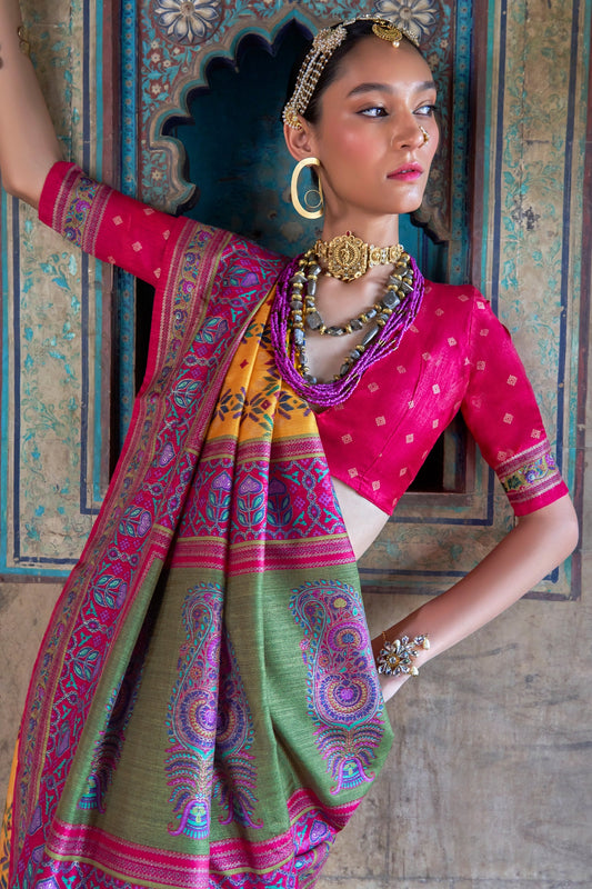 Yellow Printed Patola Silk Saree-SAR11294_2_SareeButa.com