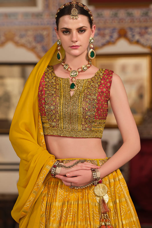 Yellow Printed Readymade Silk Lehenga-LC140_2_SareeButa.com