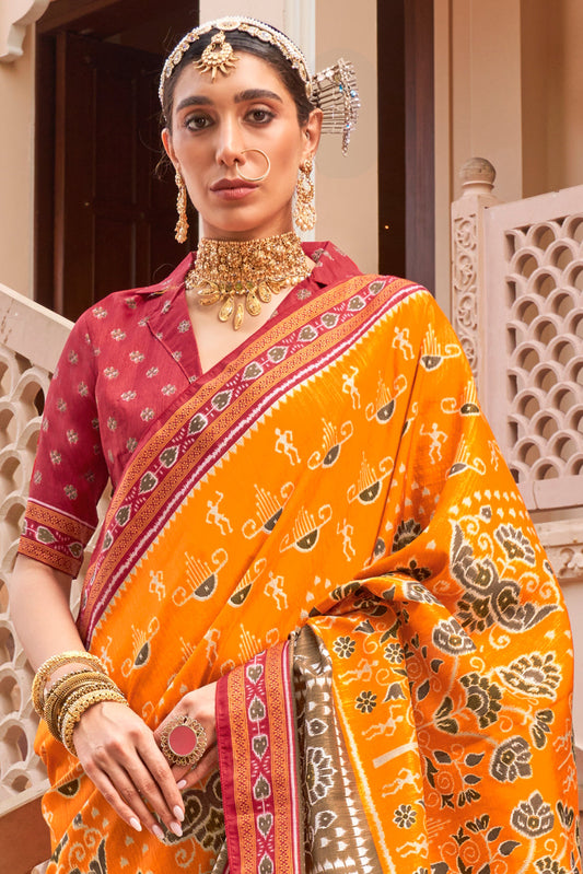Mustard Yellow Printed Silk Saree-ZB133927_2_SareeButa.com