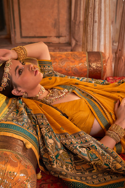 Yellow Printed Viscose Silk Saree-SAR10088_2_SareeButa.com