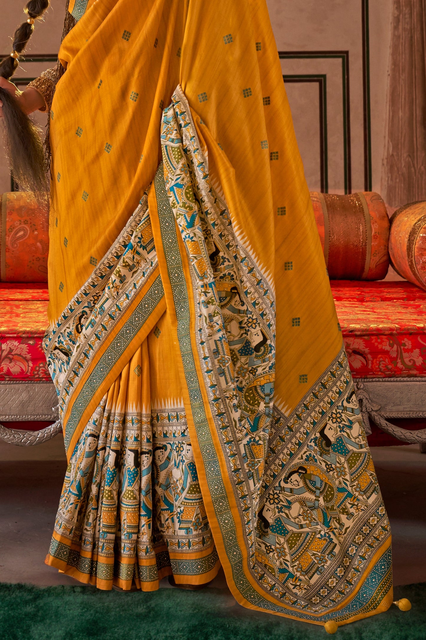 Yellow Printed Viscose Silk Saree-SAR10088_4_SareeButa.com