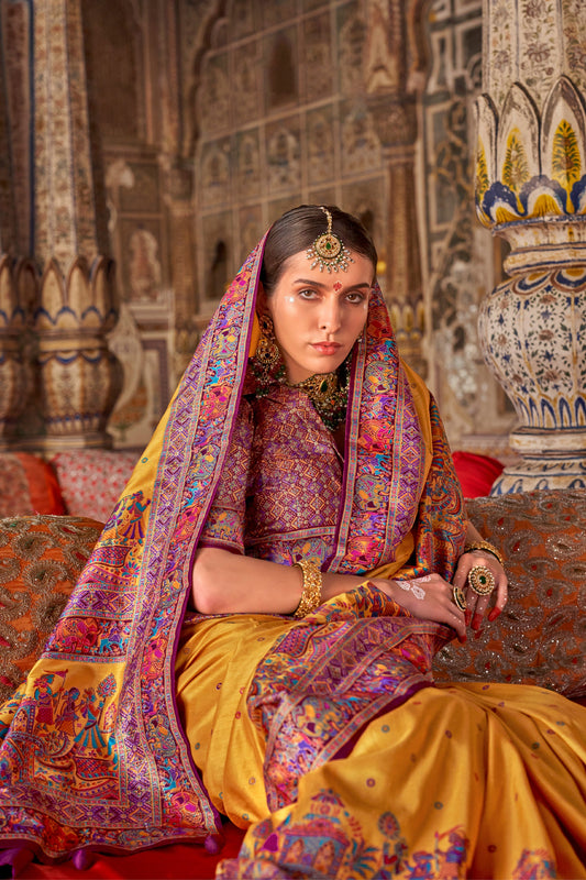 Yellow Printed Viscose Silk Saree-SAR10132_2_SareeButa.com