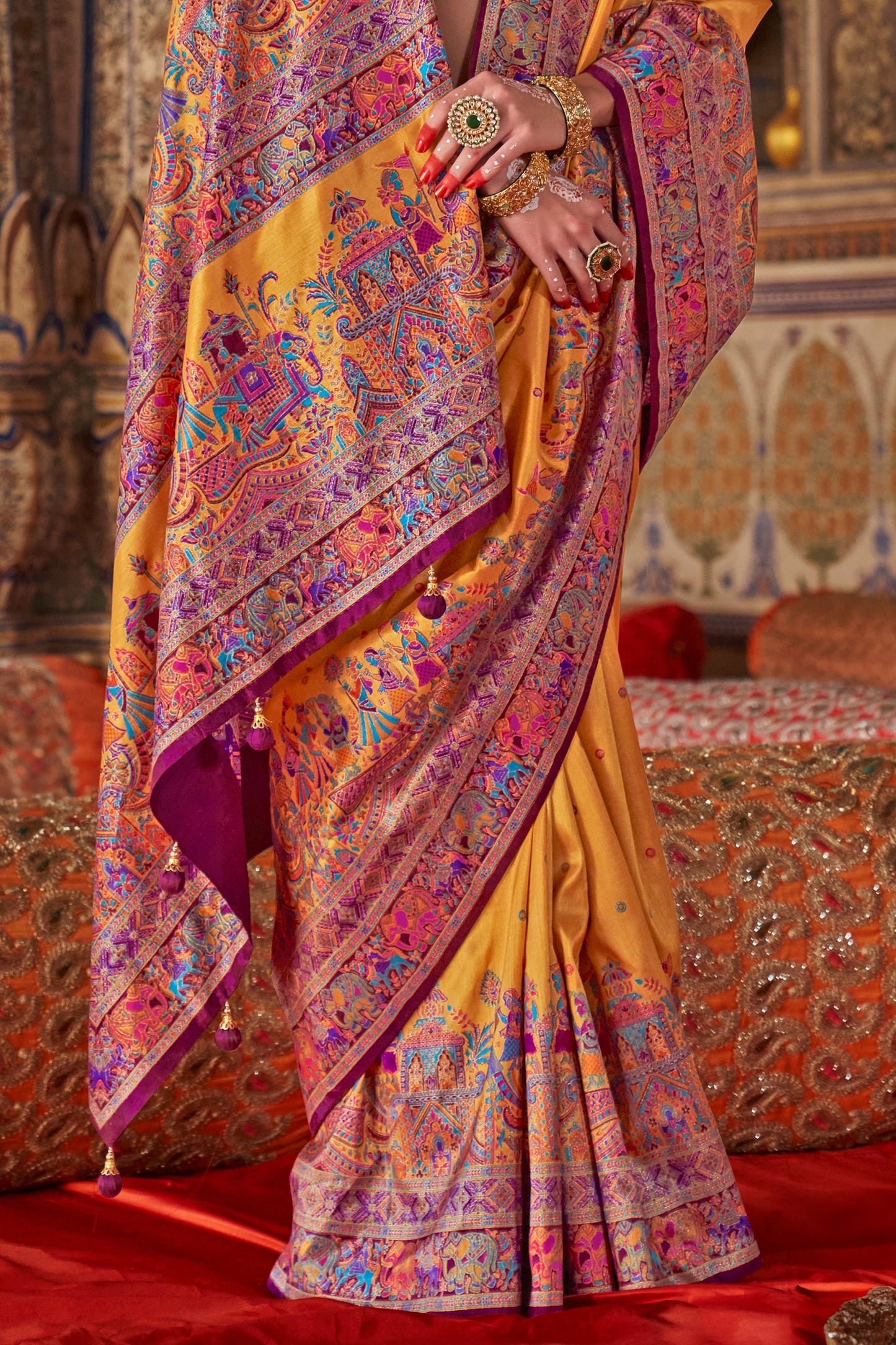 Yellow Printed Viscose Silk Saree-SAR10132_4_SareeButa.com