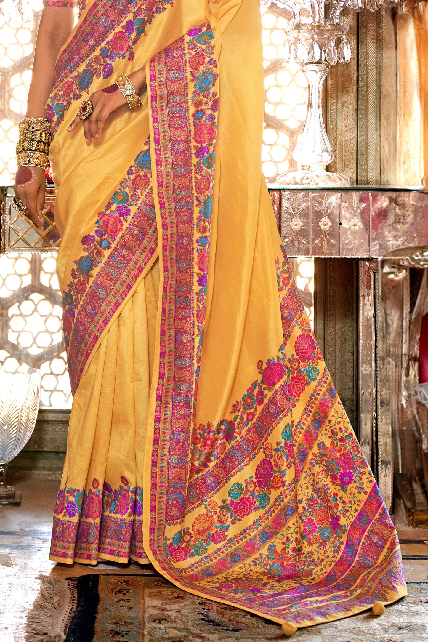 Yellow Printed Viscose Silk Saree-ZB133634_4_SareeButa.com