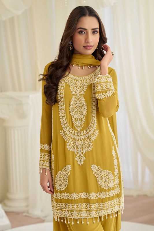 Yellow Readymade Bead Work Chinon Suit-SAR11525_2_SareeButa.com