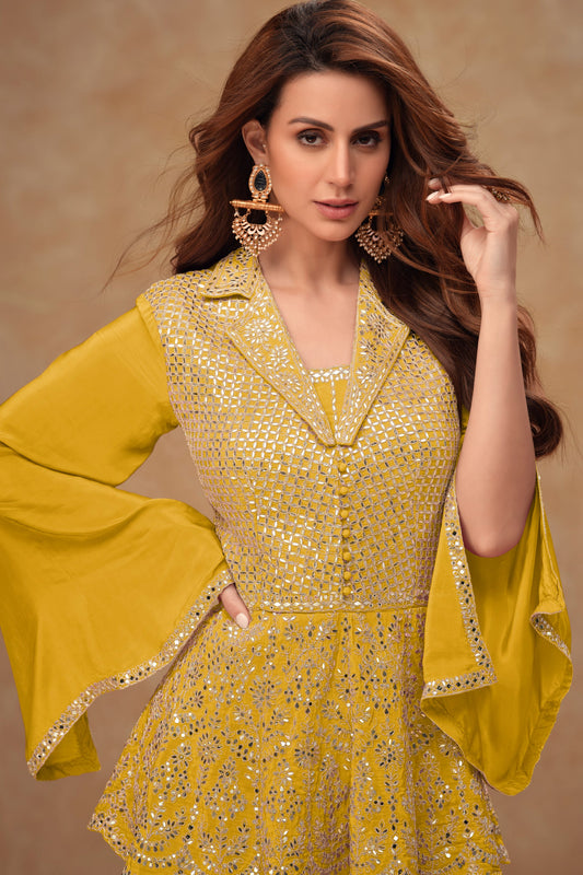 Yellow Readymade Chinon Palazzo Set-SS507_2_SareeButa.com