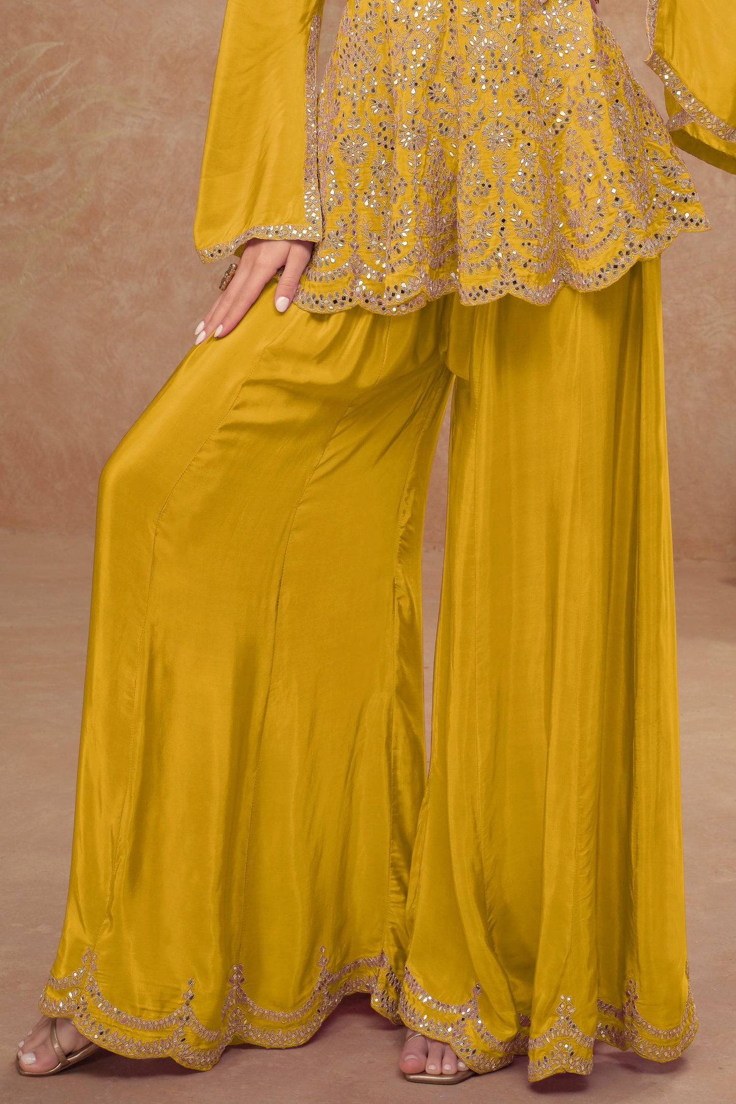 Yellow Readymade Chinon Palazzo Set-SS507_3_SareeButa.com