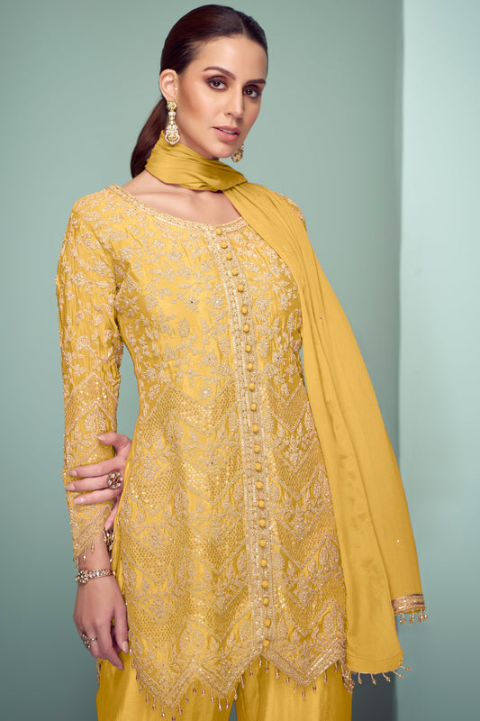 Yellow Readymade Chinon Palazzo Suit-SS584_2_SareeButa.com