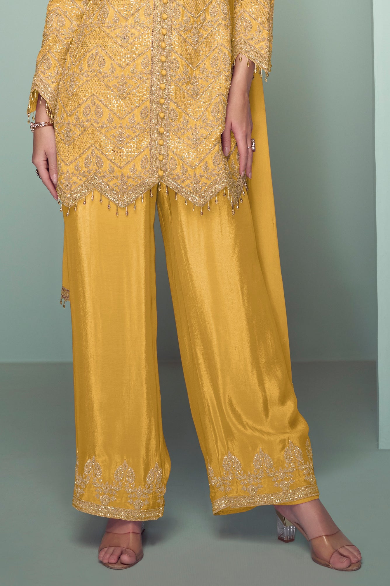 Yellow Readymade Chinon Palazzo Suit-SS584_3_SareeButa.com