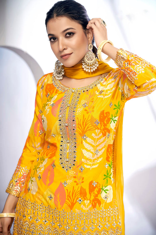Yellow Readymade Chinon Sharara Suit-SS334_2_SareeButa.com