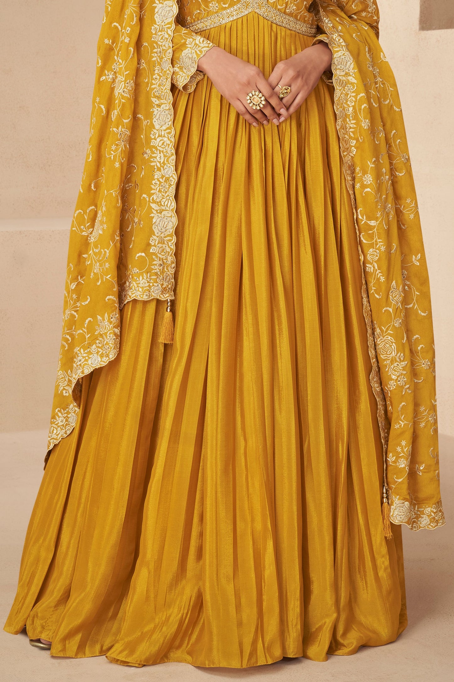 Yellow Readymade Chinon Silk Gown with Dupatta-SS596_4_SareeButa.com
