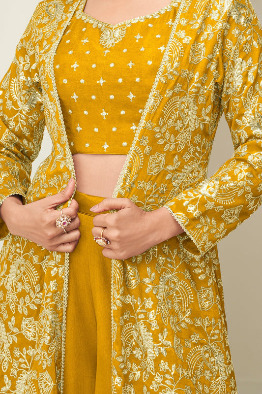 Yellow Readymade Chinon Silk Palazzo Set-SAR10520_2_SareeButa.com