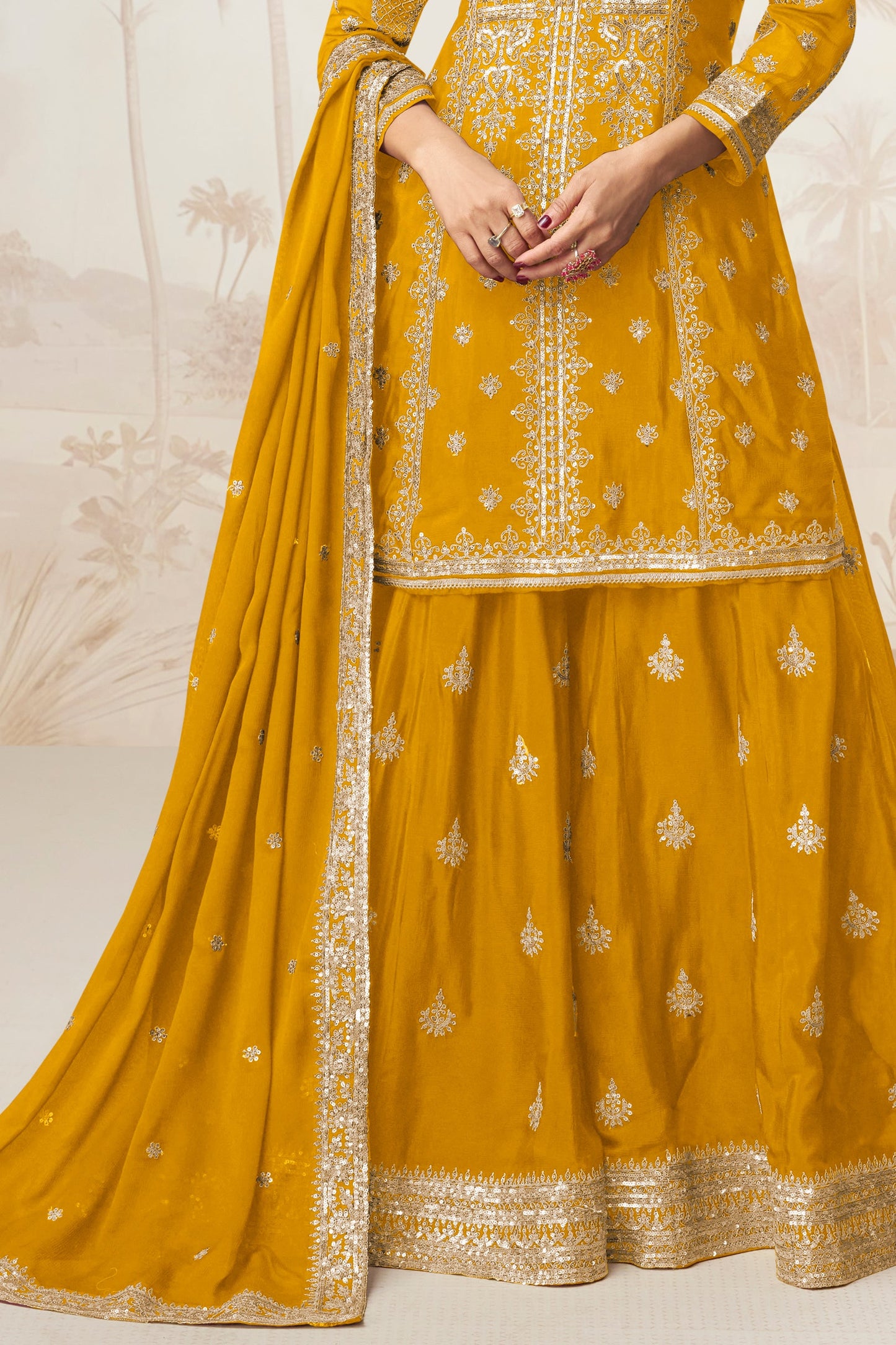 Yellow Readymade Embroidered Chinon Silk Suit-SS378_4_SareeButa.com