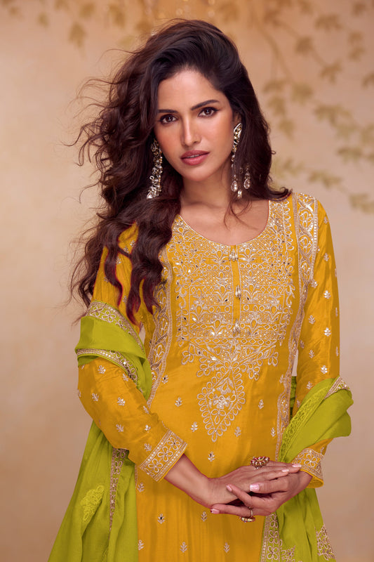 Yellow Readymade Embroidered Chinon Suit-SAR11537_2_SareeButa.com