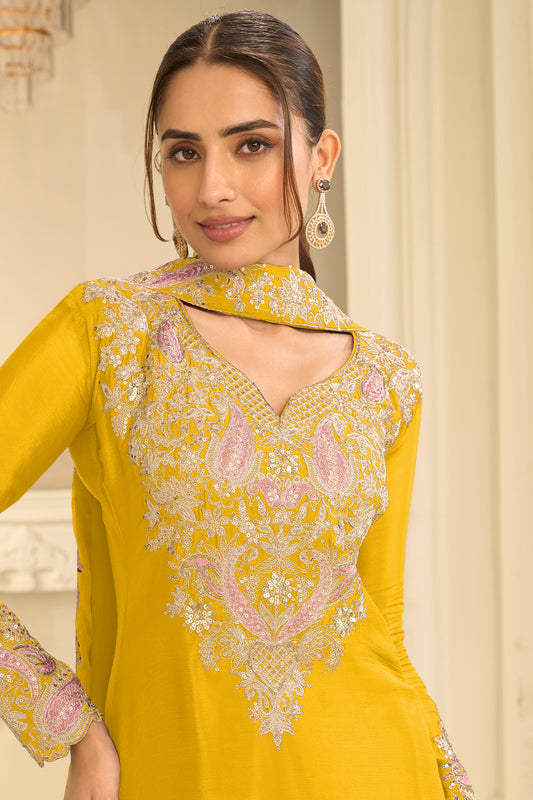 Yellow Readymade Embroidered Chinon Suit-SAR13297_2_SareeButa.com