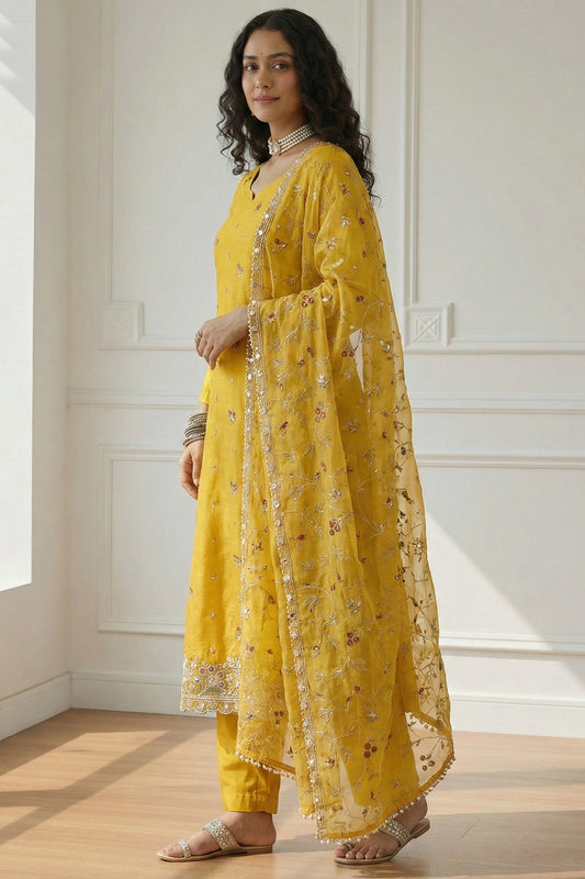 Yellow Readymade Embroidered Organza Suit-SAR11636_2_SareeButa.com