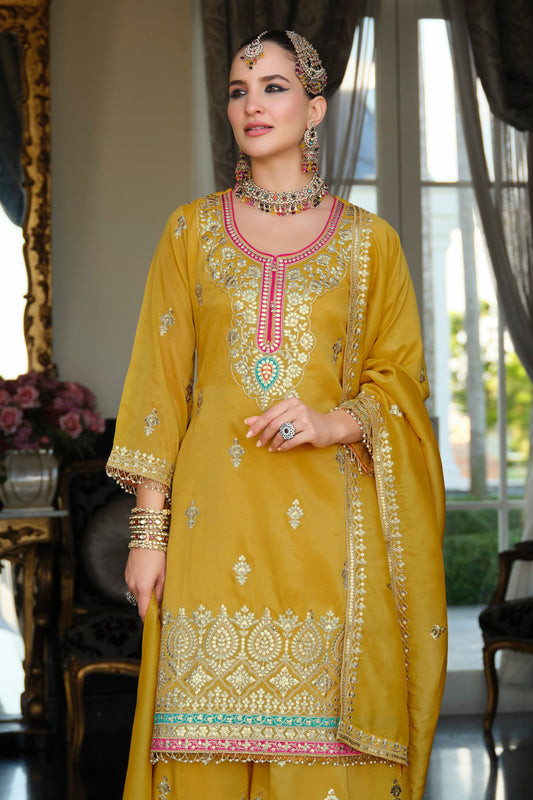 Yellow Readymade Embroidered Simar Silk Suit-SAR12126_2_SareeButa.com