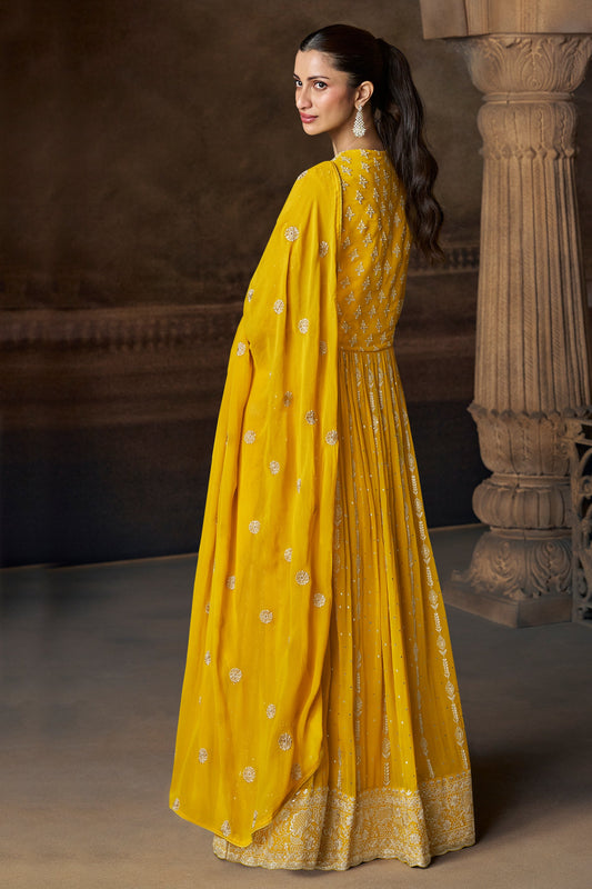 Yellow Readymade Georgette Gown With Dupatta-SAR11553_2_SareeButa.com