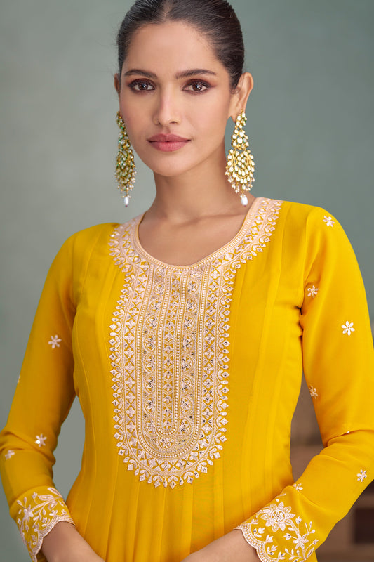 Yellow Readymade Georgette Gown with Dupatta-SS675_2_SareeButa.com