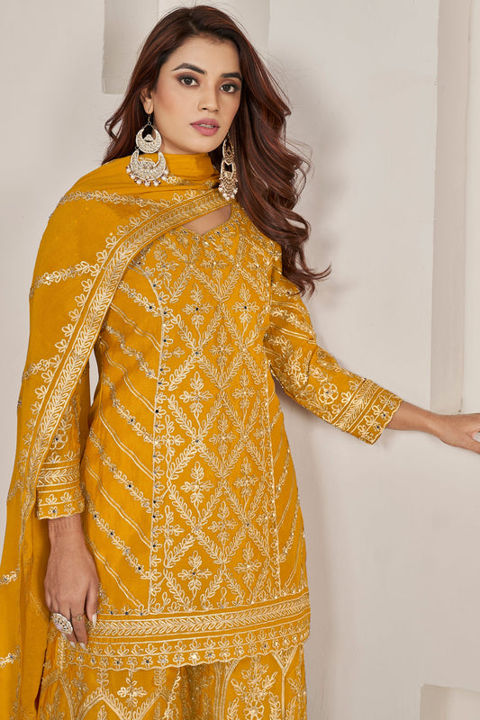 Yellow Readymade Gota Work Chinon Suit-SS089_2_SareeButa.com