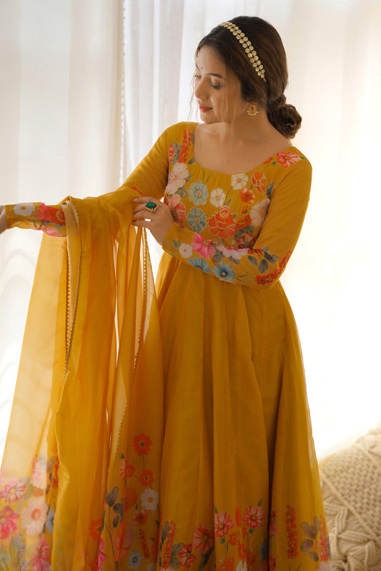 Yellow Readymade Printed Organza Anarkali Suit-SS489_2_SareeButa.com