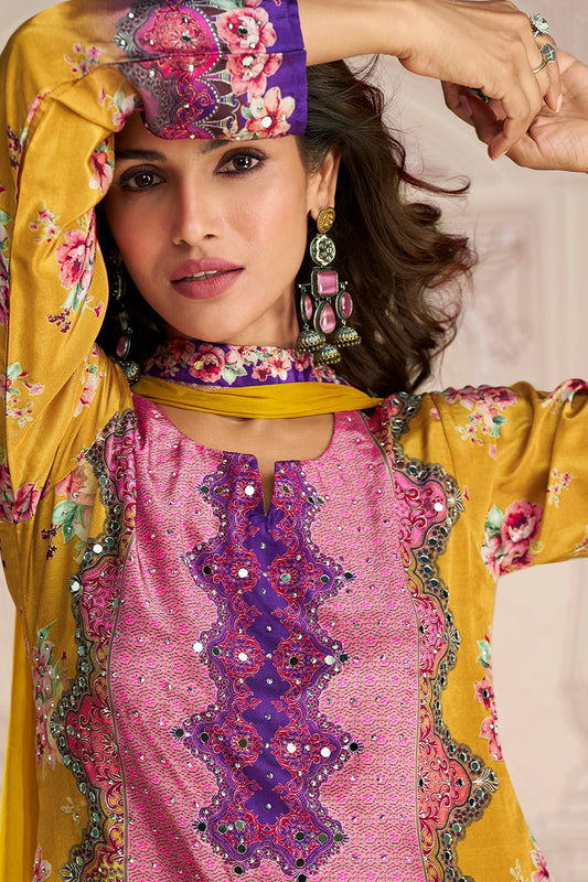 Yellow Readymade Satin Crepe Sharara Suit-SAR10933_2_SareeButa.com