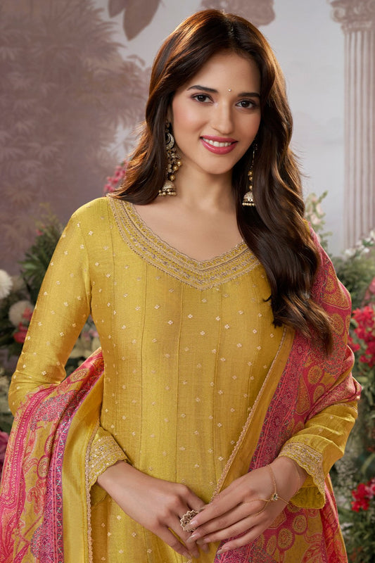 Yellow Readymade Tissue Silk Anarkali Suit-SS978_2_SareeButa.com