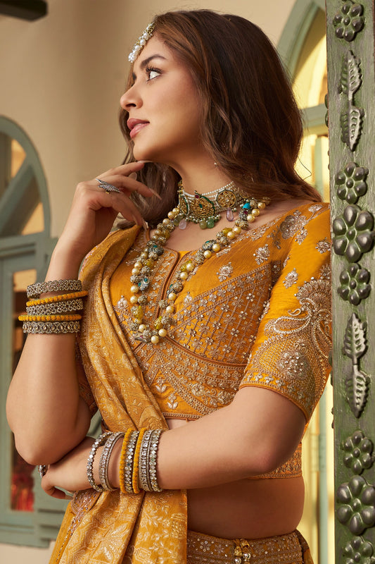 Yellow Semi-Stitched Banarasi Silk Lehenga-SAR11697_2_SareeButa.com