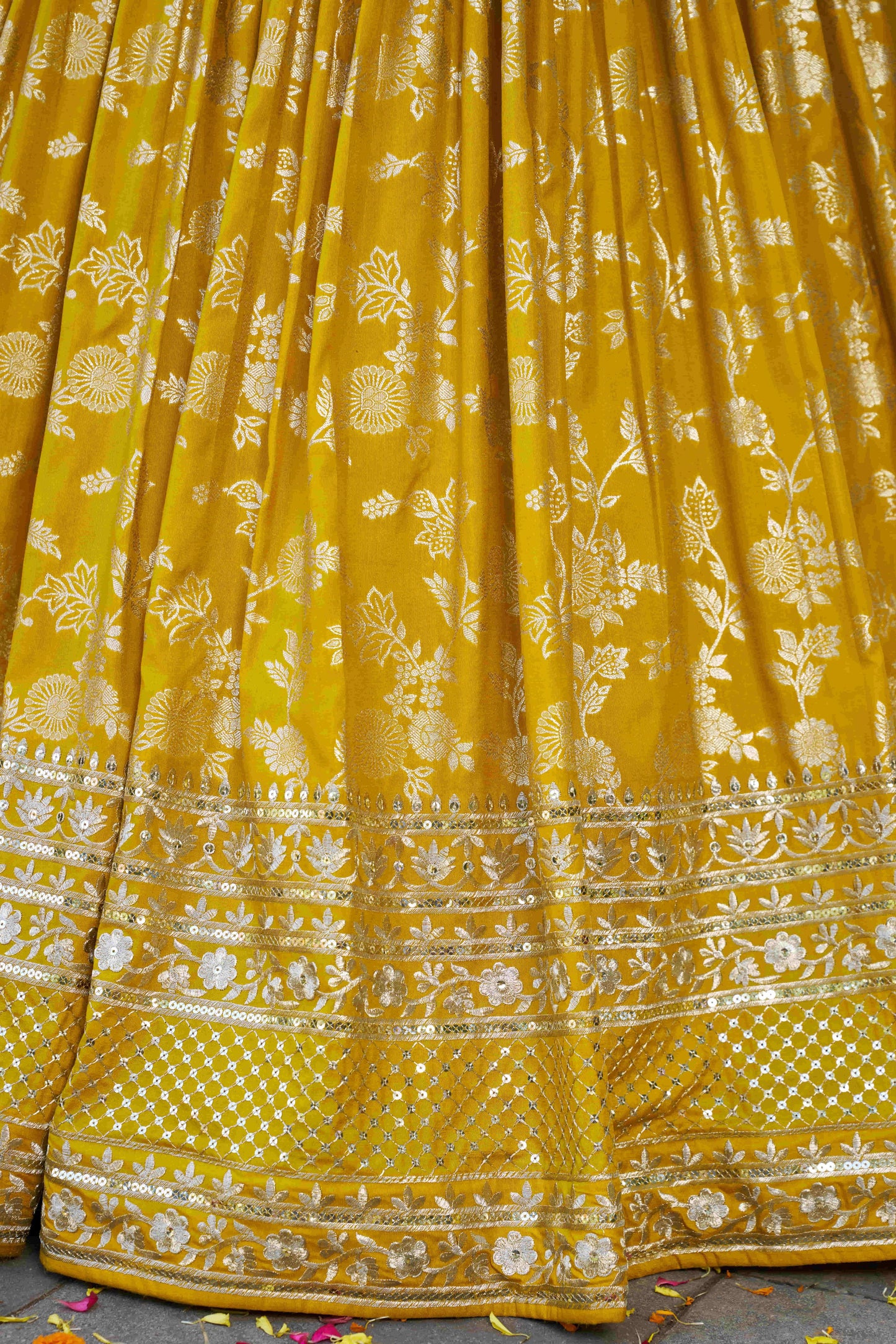 Yellow Semi-Stitched Embroidered Jacquard Silk Lehenga-LC210_6_SareeButa.com