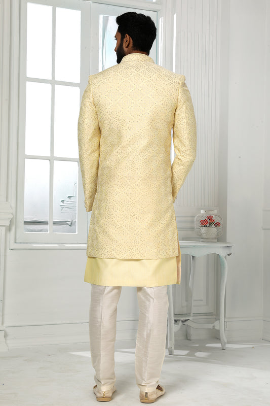 Yellow Silk Kurta Pajama With Jacket-SAR11434_2_SareeButa.com