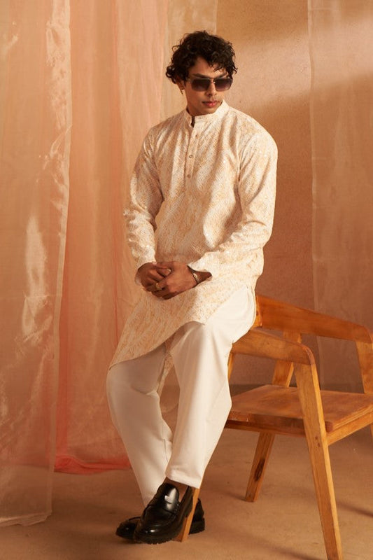Yellow Viscose Sequin Kurta Pajama-MW58_2_SareeButa.com