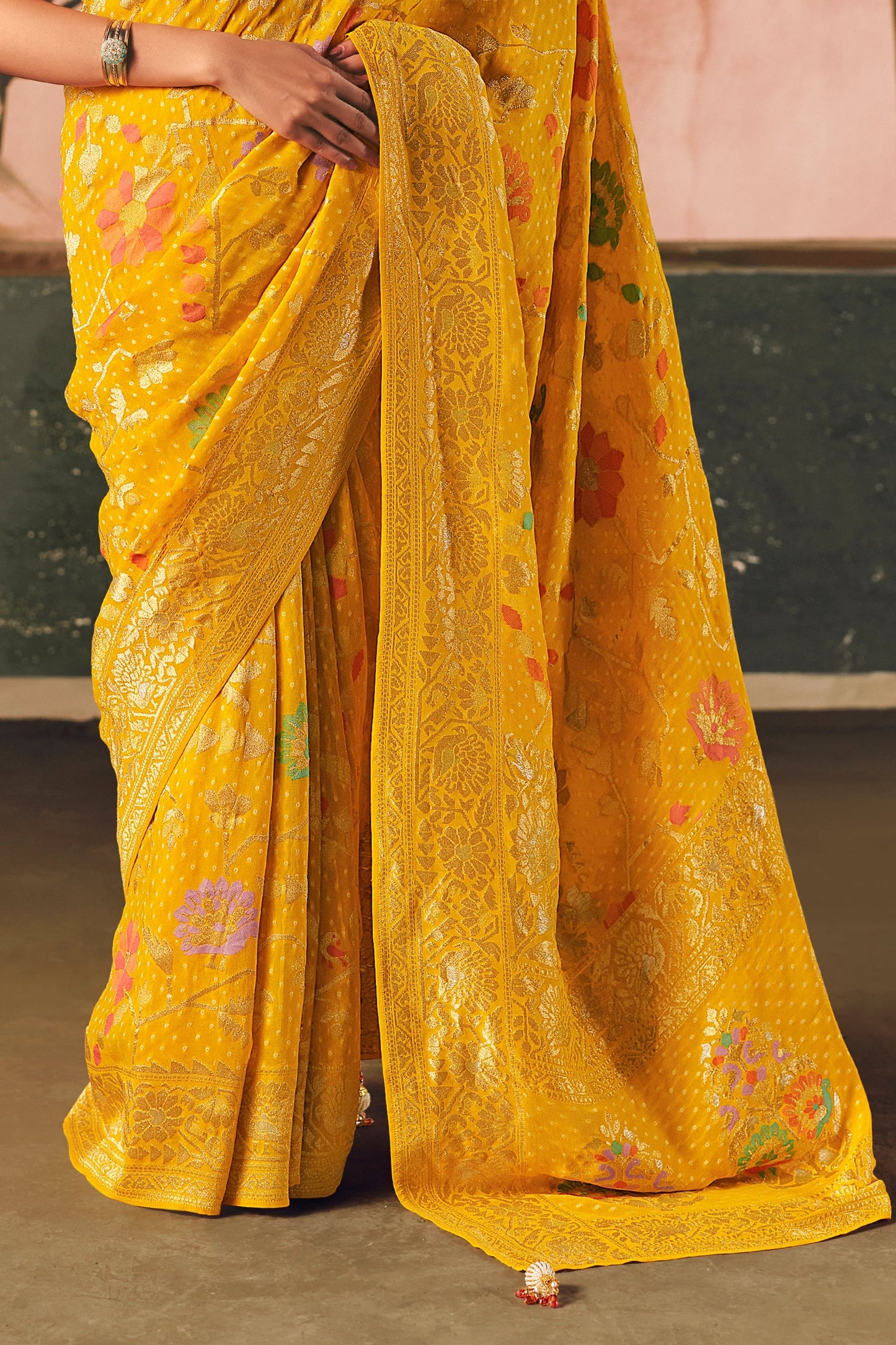 Yellow Woven Georgette Bandhani Saree-SAR10978_5_SareeButa.com