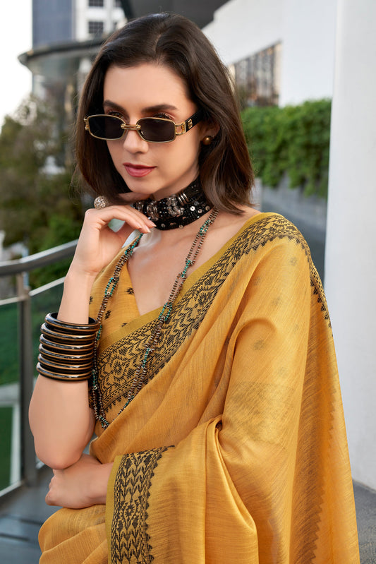 Yellow Woven Linen Tissue Saree-ZB134370_2_SareeButa.com