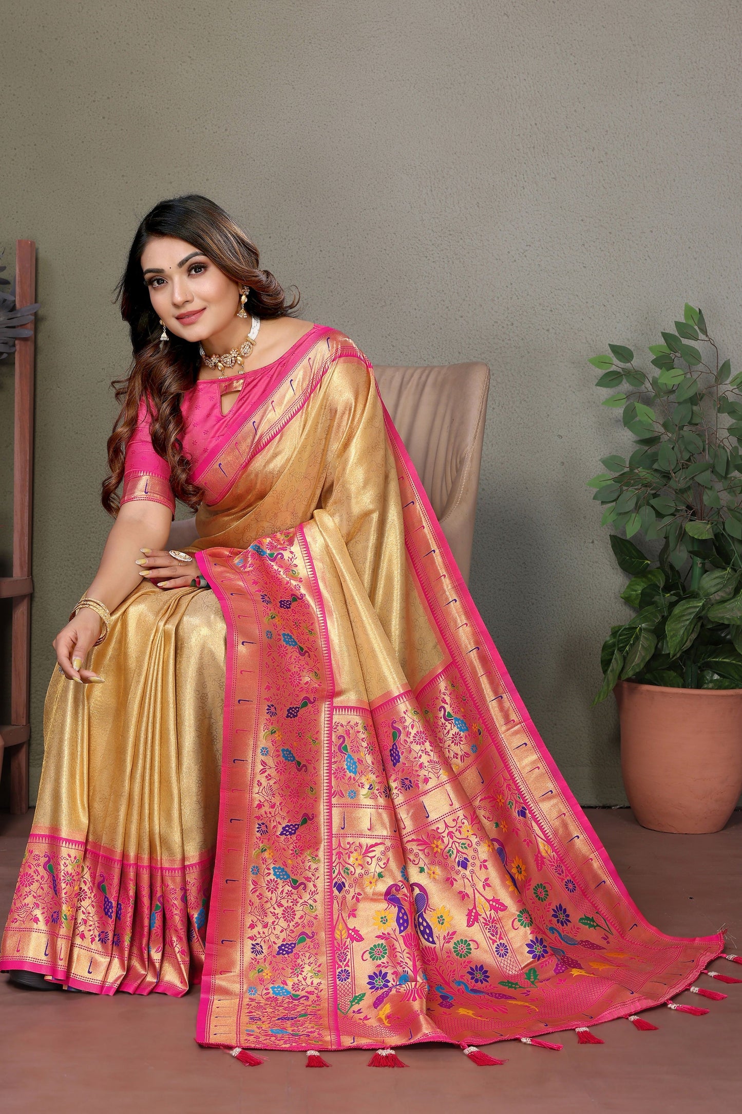 Yellow Woven Tissue Silk Paithani Saree-ZB134813_4_SareeButa.com