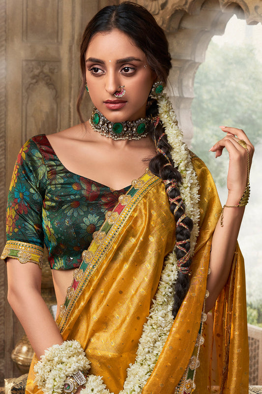 Yellow Woven Tissue Silk Saree With Lace Border-ZB134643_2_SareeButa.com